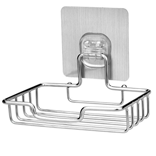 WHX Bar Soap Holder Shower Wall Mounted Stainless Steel Sponge Tray Adhesive Soap