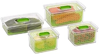 Amazon Basics Set of 4 Food-Saving Produce Containers, BPA-Free Plastic - 1 Large (41 L), 1 Medium Short (25 L), 2 Medium (18 L)