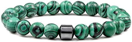 Chakra Bracelets Crystals Yoga Beads Stretch Bracelet Adjustable Natural Gemstones Beads Bracelet Handmade Gemstones Braided Elastic Bracelets Meditation Spiritual Gifts-Green Malachite