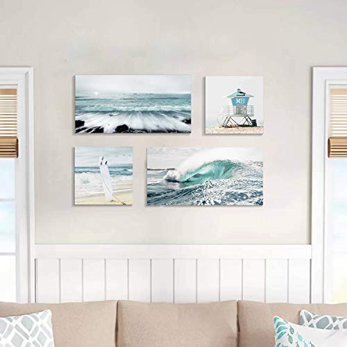 Artistic Path Beach Canvas Wall Art Print: Shoreline Guard & Surfboard Picture Graphic Art Painting For Wall Decor (Overall 36" W X 24" H,Multi-Sized) #TOP1
