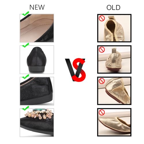Image of KUNWFNIX Women Ballet Flats Rhinestone Wedding Ballerina Shoes Foldable Sparkly Comfort Slip on Flat Shoes