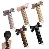 Bowknot Braided Telephone Wire Hair Bands, Spiral Hair Ties Phone Cord, Phone Cord Straight Spiral Hair Ties, Waterproof High Elastic Rubber, Ponytail Holder Accessories for Women & Girl - 5 Pack