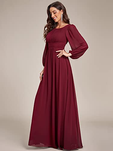 Ever-Pretty Women's Crewneck Long Lantern Sleeves Floor Length A-Line Pleated Chiffon Formal Dress 0106B3