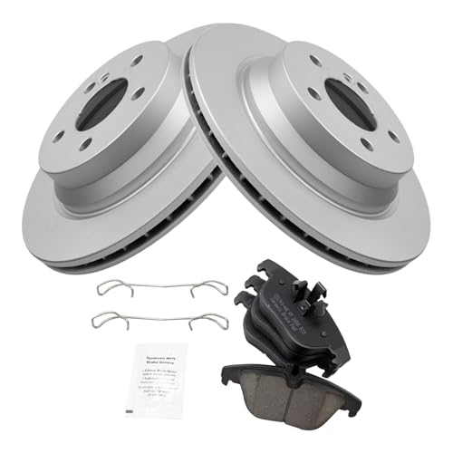 Image of TRQ Rear Brake Pad and Rotor Set Ceramic Coated Rotors Compatible with 2010-2014 Mercedes-Benz E350 2015 E400 2013-2015 GLK250 2010-2015 GLK350