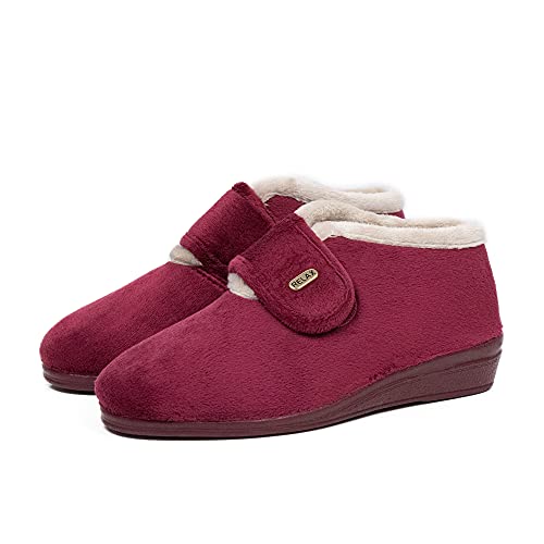CoboFamily Botines Casa Mujer Invierno, Zapatillas Casa Cómodas, Botas Paño Cuña, Suela Caucho Made IN Spain (37,295Fuxia)
