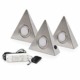 vislux 3er Set LED Dreieckleuchte Unterbauleuchte Küchenleuchte EDELSTAHL 3x3W Warmwei...