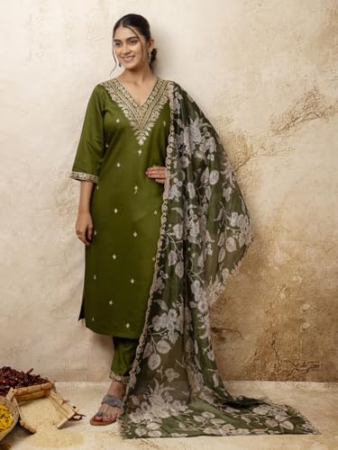 Image of VredeVogel Kurta Set with Dupatta | Embroidered Viscose Rayon Kurta Pant Set for Women | Women's Ethnic Casual Kurti Set