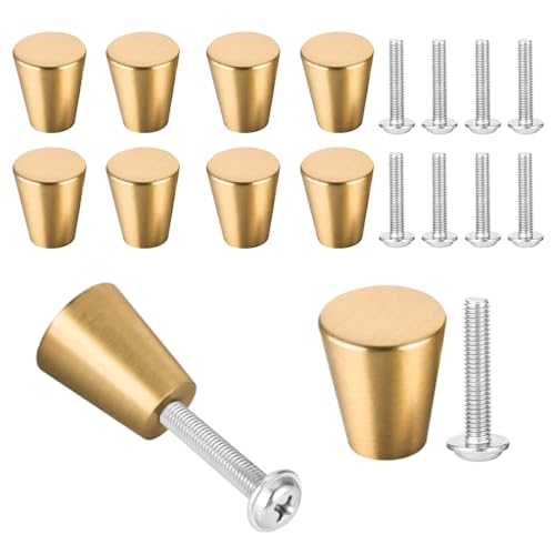 Gotetiso 10 Pezzi Pomelli per Mobili in Ottone Pomelli Per Cassetti In Metallo Maniglia Tonda Monoforo Manopole per Mobili Pomelli Armadio Pomelli Cucina con Viti Pomoli delle Porte Cono Oro