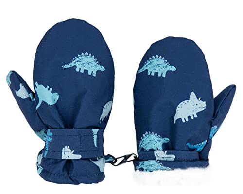 FORUHOO Kinder Handschuhe Wasserdicht mit Fleece Fäustlinge für Unisex Baby Winter(Kurz: Dinosaurier Marineblau,M) Cover