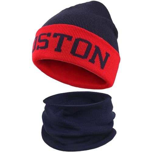 ZOARVEXD Boston Beanies Baseball Winter Hat and Neck Gaiter Set for Men & Women Warm Beanie and Neck Warmer Combo Ideal for Winter Gift
