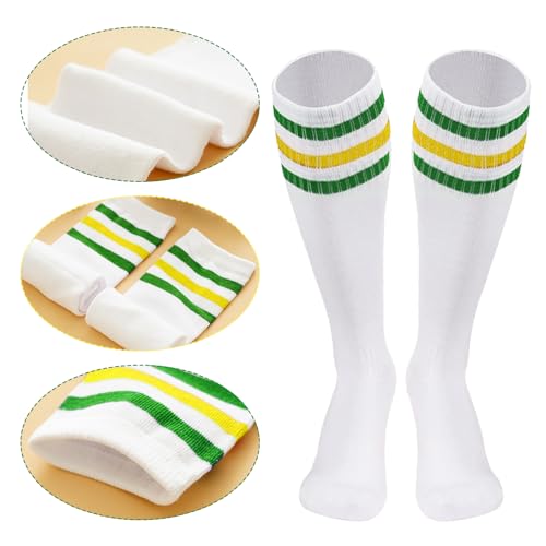 Image of 10 Pieces Striped Sweatbands and Striped Socks Set Headbands Wrist Sweat Bands for Men and Women Sports 80s 90s Fitness