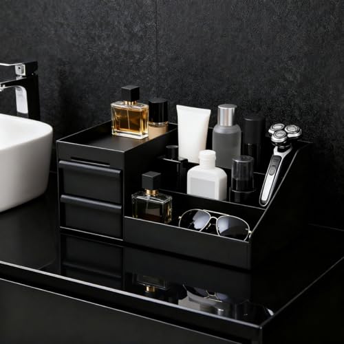 Black Cologne Organizer for Men,Large Perfume Stand Holder with Drawers,Cologne Stand,Shelves for Perfumes,Organizador de Perfumes,Dresser Organizer Countertop for Mens Bathroom & Bedroom Storage by Stantam - Image 4