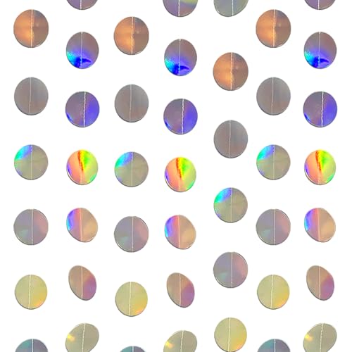 Kuailaihai 7pcs Holographic Iridescent Circle Dots Garlands Party Decorations for Birthday Wedding, Thanksgiving, Christmas Decoration, New Year Graduation, Hanging Streamer Banner (92ft in Total)