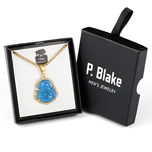 P.BLAKE Laughing Buddha Buddah Necklaces For Women Men, Ice Out Buddha Pendant For Men Women with Stainless Steel Gold Chain 24 inches