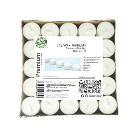 Premium Tealights Soy Wax Transparent Clear Cup Tea Lights White Wax Unscented Night Lights Candles Vegan Wax Non-Toxic… Cover