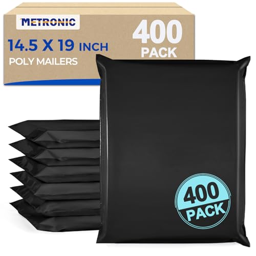 Image of Metronic Poly Mailers 14.5x19 400 Pack Large Shipping Bags for Clothing Bulk,Self Adhesive Shipping Envelopes for Small Business,Waterproof Mailers Poly Bags for Shipping,Packaging Mailing Bags Black