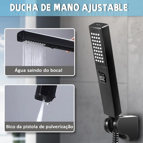 Chuveiro, Kit Ducha Chuveiro Quadrado Slim Aço Inox, Chuveiros e Duchas, Chuveiro com Ducha, Preto