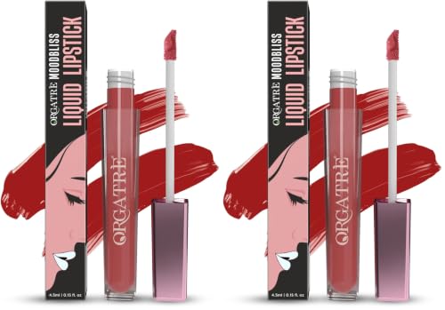 Image of Orgatre Moodbliss Liquid Lipstick | Waterproof, Long Lasting & Smudge Proof | Non-Drying, Lightweight & Highly Pigmented | Matte Finish | 4.5ml (Quick Pout) (Pack of 2)