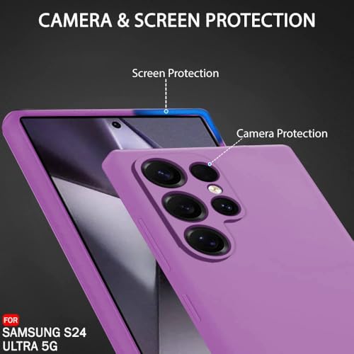 Image of TheGiftKart Liquid Silicone Back Cover Case for Samsung Galaxy S24 Ultra 5G | Soft Micro-Fibre Lining Inside | Camera & Screen Protection | Shockproof Case for Samsung S24 Ultra (Silicone, Purple)