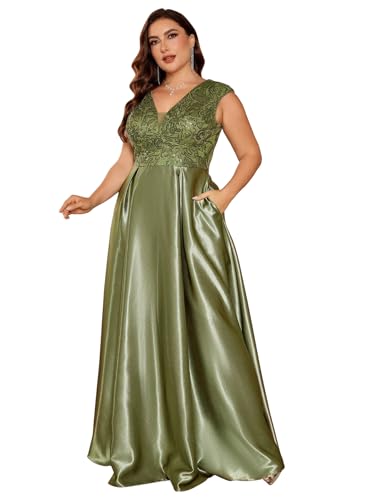 Image of Plus Size Satin Mother of the Bride Formal Gown for Wedding Sleeveless V-Neck Evening Dress