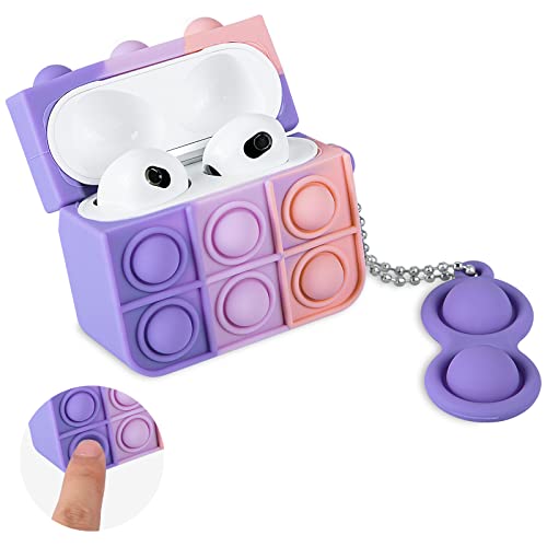 Jiunai For Airpods 3 Case, [Push Pop Bubble Fidget ] [Stress Relief] Fun 3D Protection Cute Soft Silicone Rubber Shock-Absorb Armor Case With Lanyard For Airpods 3Rd Gen Teen Boys Girls Purple Pink #TOP7