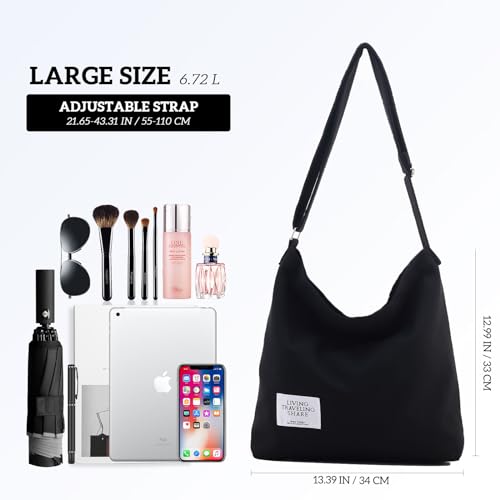 Coolome Woman Canvas Shoulder Tote Bag Stylish Hobo Crossbody Handbag Casual Tote For Laides Man With Adjustable Shoulder Strap For Work Travel Shopping Black thumb #1