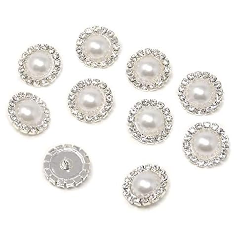 HONBAY Round Rhinestone Faux Pearl Buttons (White) Cover