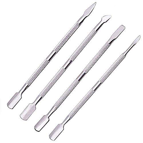 4 Pack Dead Skin Cuticle Spoon Pusher and Cutter, Stainless Steel Cuticle Peeler Scraper, Gel Nail Polish Remover Nail Cleaner, Manicure and Pedicure Tool Set for Fingernails and Toenails
