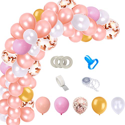 BENERAY Colorful Balloons Garland Arch Kit, 125pcs, Rose Gold + Gold + Pink + White + Confetti, for Birthday, Party, Christmas, Wedding, Anniversary and Vacation