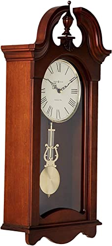 Howard Miller Malia Wall Clock 625-466 - Cherry Bordeaux Finish, Brushed Brass Round Pendulum Bob, Home Decor, Quartz Single-Chime Movement, Volume Control #TOP1