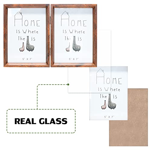 5X7 Double Picture Frame Rustic Brown Wooden Hinged Beveled Photo Frame Definition Glass 2 Vertical Openings Stand On Desktop Tabletop #TOP2