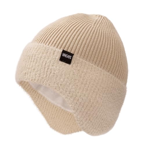 Image of Wmcaps Winter Fleece Line Beanie with Earflap for Men Women, Outdoor Warm Thermal Knitted Hat Stocking Caps