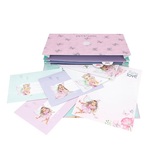 Depesche 12974 TOPModel Fairy Love - Briefpapier Set in lila Fächermappe, mit Model Motiv und Schmetterlingen, inkl. 24 Briefblättern in 3 Designs und 18 Umschlägen, Mehrfarbig