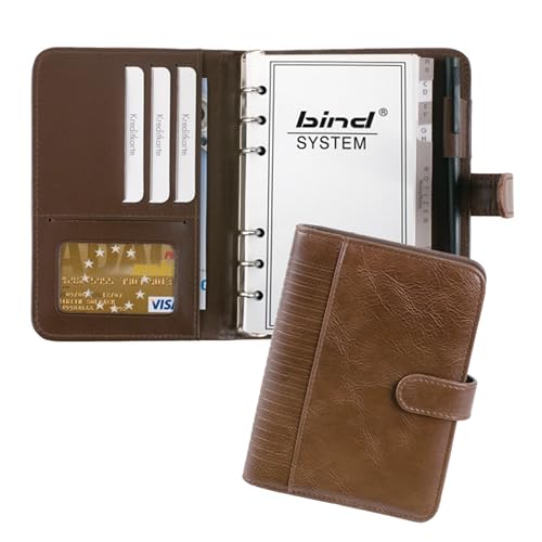 Bind 16601 - Systemplaner A6 aus FINEtouch-Lederimitat, Brauner Timeplaner, Mappe ca. 18, 5 x 13, 5 x 3, 5 cm, Kalendermappe mit Systemeinlage mit Kalender 1 Woche=2 Seiten, Planer mit Druckverschluss