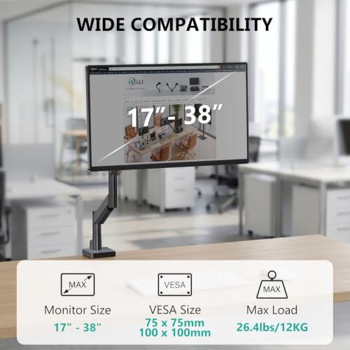 Image of WALI Extra Long Single Monitor Arm for 17-38 inch Screens, up to 26.4 lbs
