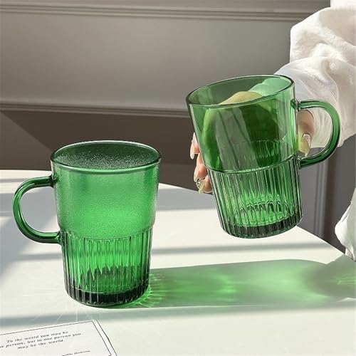 Vasos de agua modernos taza de vidrio verde con asa texturizada 16 oz 6
