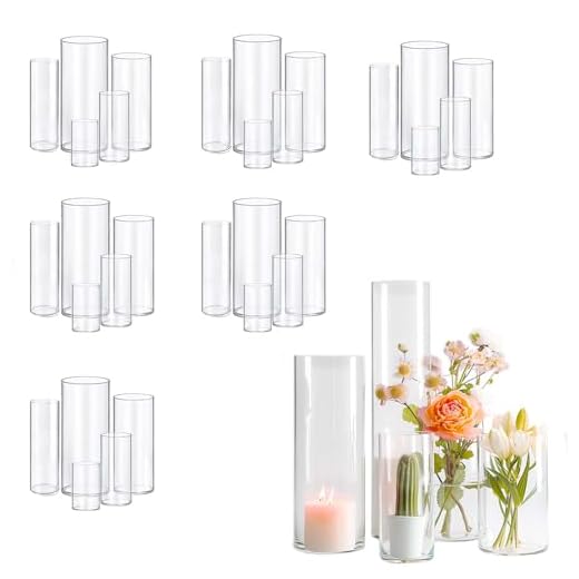 Set di 30 vasi cilindrici in vetro per decorazioni, possono essere utilizzati per decorazioni per feste e matrimoni (30, 10+15+19+20+25 cm)