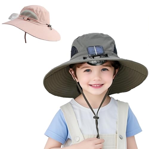 Solar Fan Hat for Kids Wide Brim,2025 New Solar & USB Charging with Removable Fan - Outdoor Hat for Beach, Fishing, Gardening