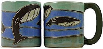 - One (1) MARA STONEWARE COLLECTION - 16 Oz Coffee Cup Collectible Dinner Mug - Whale Ocean Blue Design