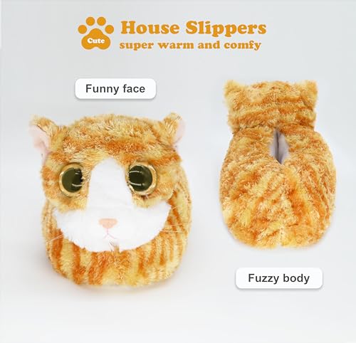 Indoor Fuzzy Winter Animal Cat Plush Soft Kitty Slippers for Men Women and Kid, Lovely Cat with Big Eyes