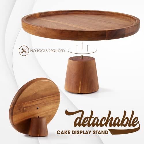 TIDITA 11" Acacia Wood Cake Stand with Icing Spatulas – Cake Stand Wooden - Wedding and Birthday Cake Pedestal - 100% Natural Ideal for Use at Parties, Weddings, Restaurants (11 Inch) - Image 3