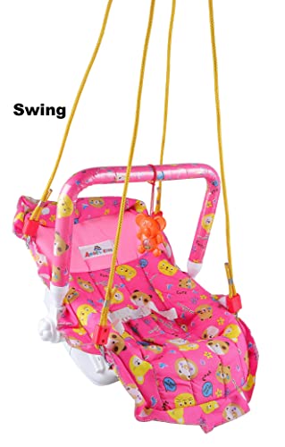 Image of Joyride Multipurpose Adjustable Carry Cot /Bouncer /Rocker with Mosquito Net Bouncer (Pink) ?Plastic & Polyster
