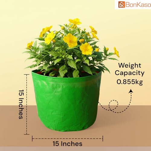 Image of BonKaso Growbags 15 * 15 Pack of 5 Terrace /Kitchen Garden Vegetable Planting Pots, HDPE Fabric Leafy Fruits Growing Bag for All Vegetable Plants