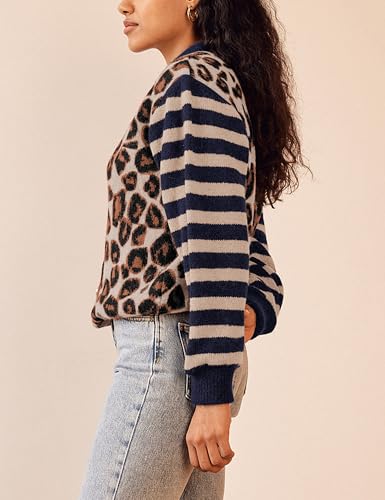 Leopard Striped Cardigans for Women Cheetah Open Front Sweater Knit Button Down Fall Clothes Long Sleeve Outwear Coats2