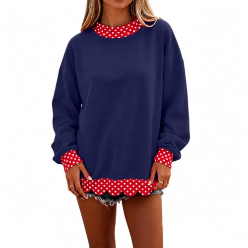 Womens Mock Neck Sweatshirt Scalloped Edge Patchwork Polka Dot Sweatshirt - image 1