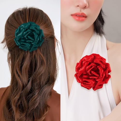 Image of 4.3 inch Red Rose Hair Clip Large Flower Brooches for Women | Charming Flowers Pins for Clothes | Turn Heads with Stylish Rose Hair Clip Flower Brooch Pin for Clothes & Clips for Woman