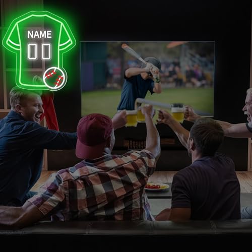 Image of Custom Baseball Jersey Neon Signs for Wall Decor Baseball Neon Sign with Custom Name and Number Personalized Sports Neon Light for Bedroom Sports Light Up Sign LED Signs for Baseball Lover Gifts