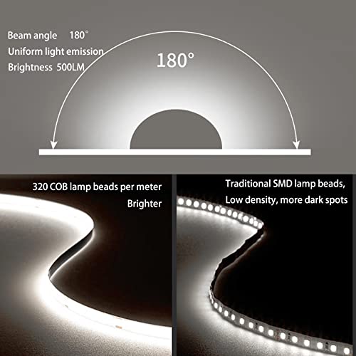 Image of MDee】COB LED Strip Lights Crystal Blue 13.12ft /4m USB Powered 5V Flexible LED Tape Lights with USB Connector CRI 90+ 800LM /m 320LEDs /m for Indoor and Outdoor Decor(Crystal Blue 13.12ft /4m)