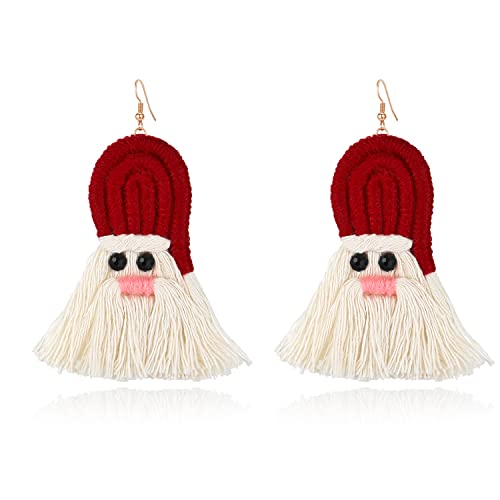 Big Christmas Earrings For Women Handmade Red Orange Long Tassel Earrings Santa Earrings Statement Bohemian Drop Earrings For Girls Wife Her (Red) #TOP10