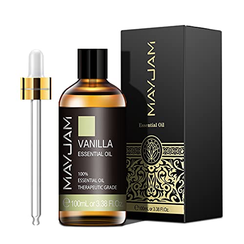 Vanilla Essential Oil 100ml, MAYJAM Premium Essential Oils for Aromatherapy, Diffuser, Soap Making, Candle Making, Large Bottle Vanilla Oil with Gift Box(3.38fl.oz)